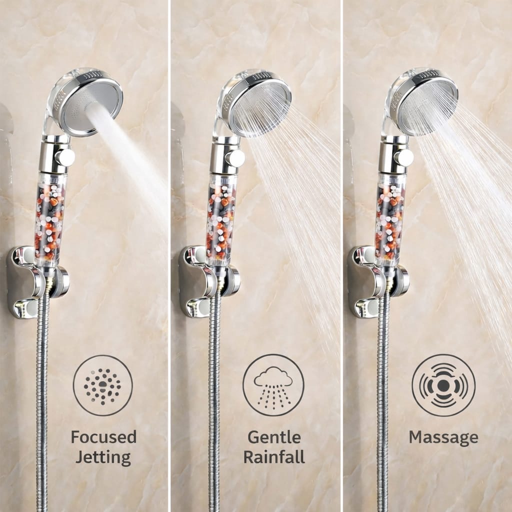 MopEZy® EcoFlow: High Pressure Shower Head with Mineral Water Softening Filter